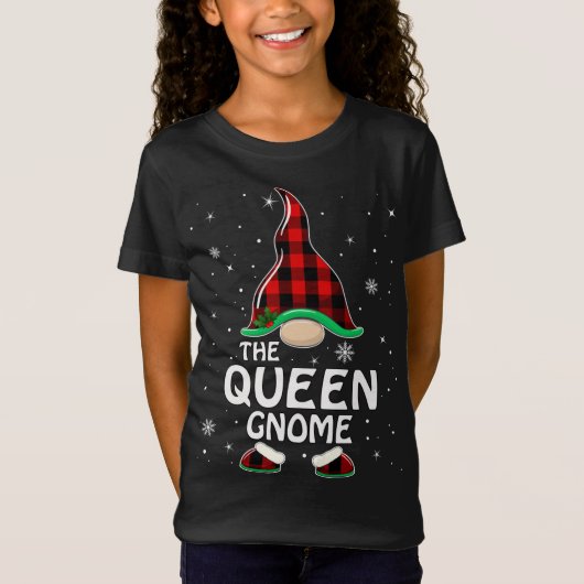 T-Shirt Queen Gnome Buffalo Plaid Matching Family Christma (Devant)