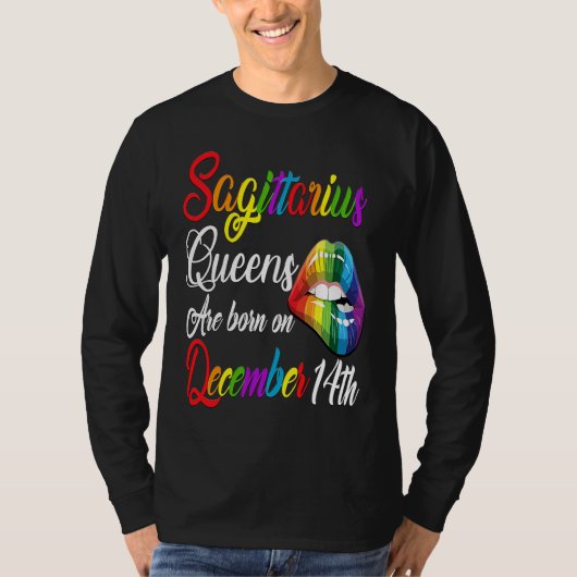 T-shirt Queens Are Born on December 14th Rainbow Lips Sagi (Devant)