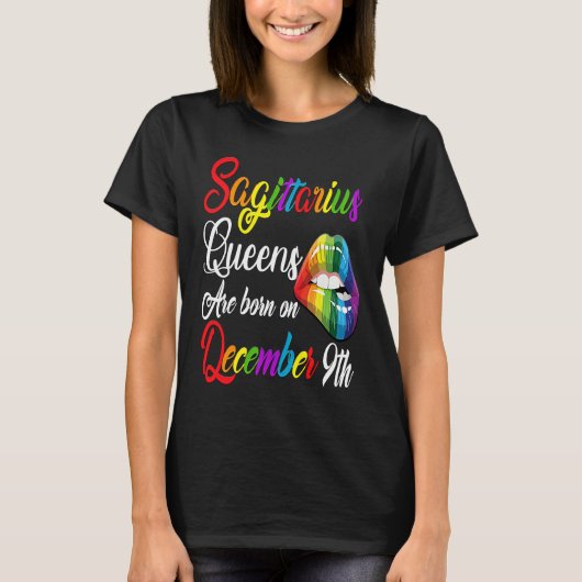T-shirt Queens Are Born on December 9th Rainbow Lips Sagit (Devant)
