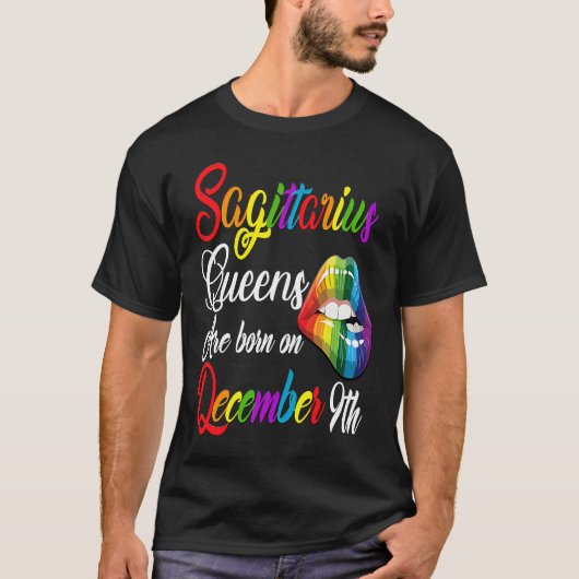 T-shirt Queens Are Born on December 9th Rainbow Lips Sagit (Devant)
