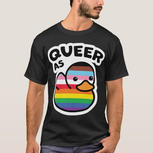 T-shirt Queer As Duck Rainbow Progress Pride Rubber Ducky (Devant)
