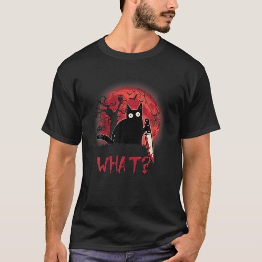 T-shirt Quel chat assassin tenant le couteau Drôle Hallowe (Devant)