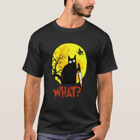 T-shirt Quel chat assassin tenant le couteau Drôle Hallowe (Devant)