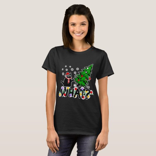 T-shirt Quel chat noir Poussant Pine Tree Chat (Devant entier)