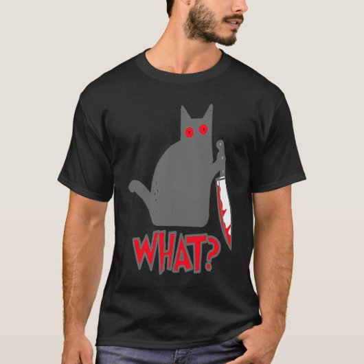 T-shirt QUEL Psycho Chat Meurtrier Chat avec Couteau (Devant)