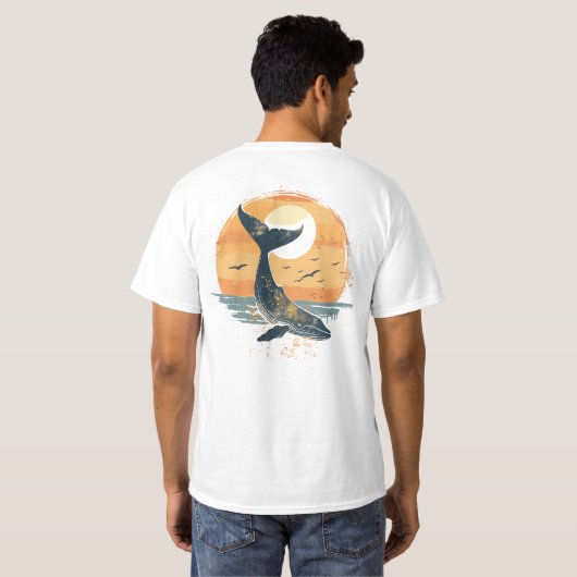 T-shirt Queue de baleine au coucher du soleil - Graphique  (Dos entier)
