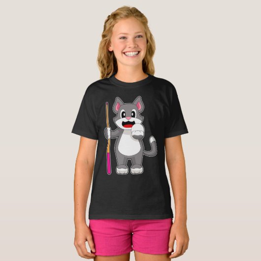 T-shirt Queue de billard de chat (Devant entier)