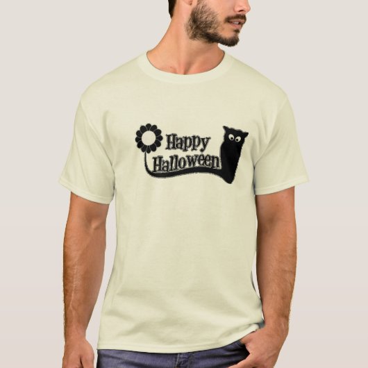 T-shirt Queue de chat mignonne Fleur Texte Halloween (Devant)