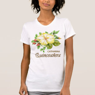 T-shirt Quinceanera 15 Anniversaire Or Faux métal floral