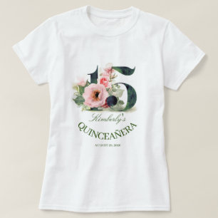 T-shirt Quinceanera 15e fête d'anniversaire Floral