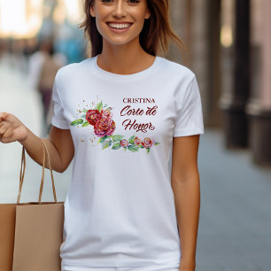 T-shirt Quinceanera Corte de Honor Élégante rose rouge flo