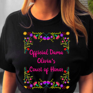 T-shirt Quinceanera Dama Fête Mexicaine Floral Noir