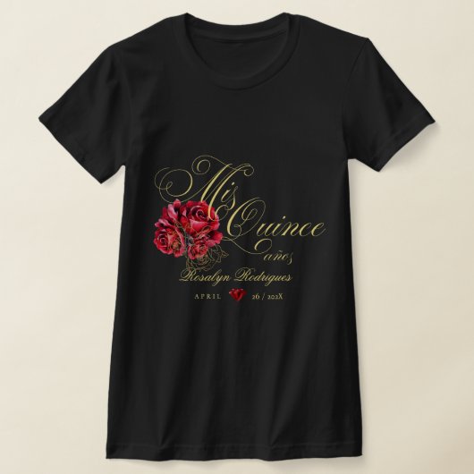 T-shirt Quinceanera rouge noir 15e fête d'anniversaire (Poser)