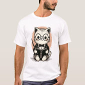 T-shirt Quirky Cat Reading Book - Dessin à main Tee (Devant)