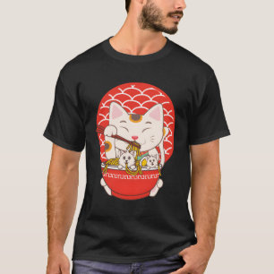T-shirt Ra Kawaii Anime Chat Manger Des nouilles