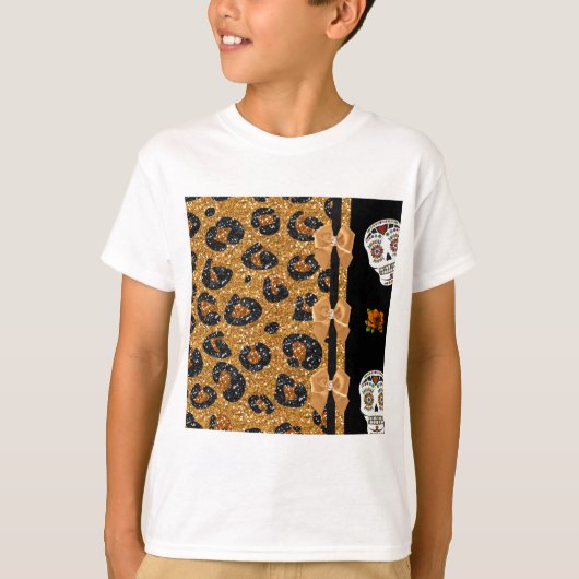 T-shirt RAB Rockabilly Gold Leopard Print Sugar Skulls (Devant)