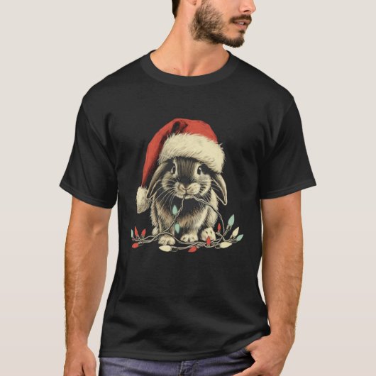 T-shirt Rabbit Bunny Chew Christmas Light Xmas Holiday  (Devant)