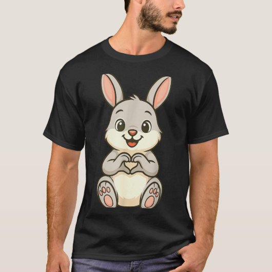 T-shirt Rabbit Bunny Doing Heart With Hands Valentines Day (Devant)