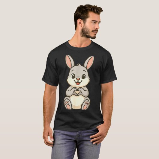 T-shirt Rabbit Bunny Doing Heart With Hands Valentines Day (Devant entier)