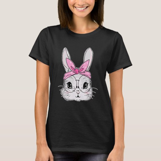 T-shirt Rabbit Bunny Face Messy Bun Headband Girl Happy Ea (Devant)