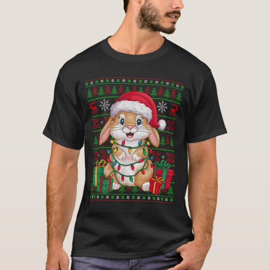 T-shirt Rabbit Bunny Xmas Lights Ugly Santa Hat Bunny Chri (Devant)