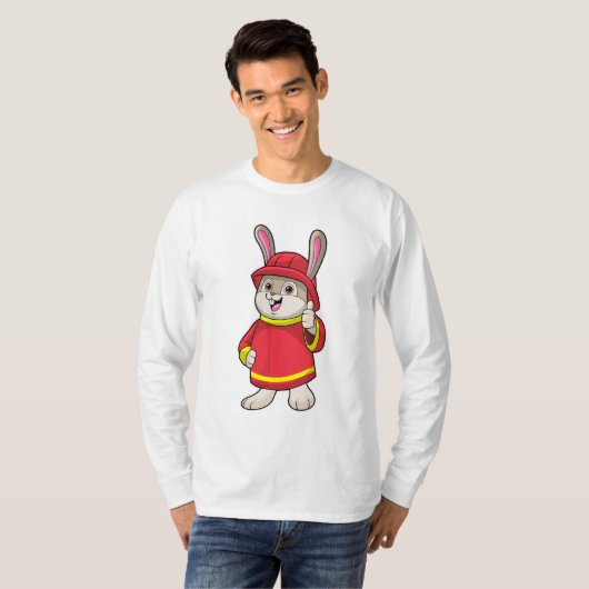 T-shirt Rabbit comme pompier avec casque (Devant entier)