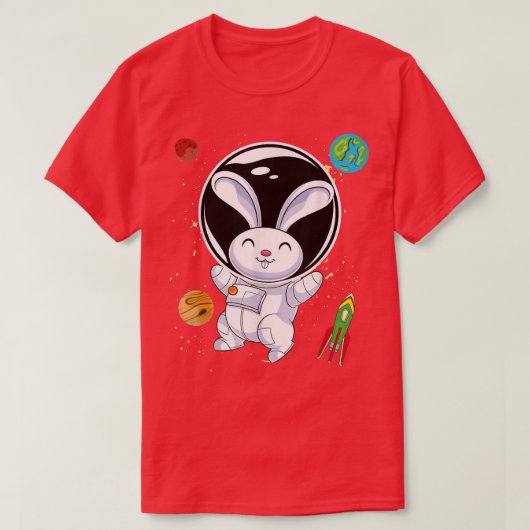 T-shirt Rabbit Cute Animal Rocket Planets Scientist Astron (Design devant)