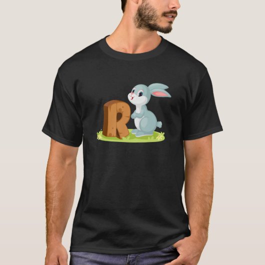 T-shirt Rabbit Letter R Alphabet Animals For Boys Girls (Devant)