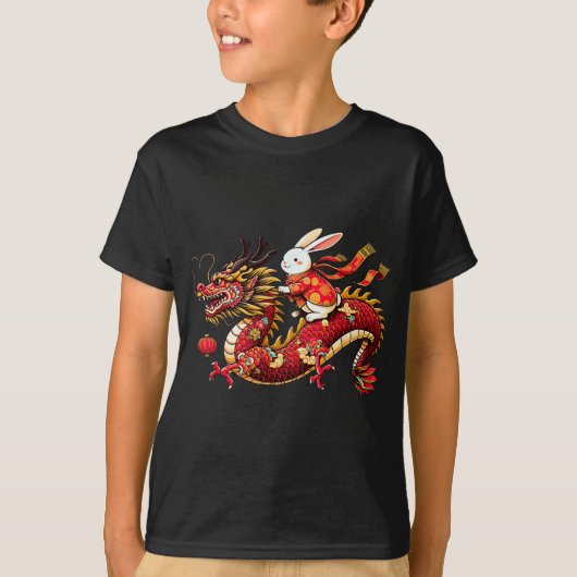 T-shirt Rabbit Ride Chinese Dragon Funny Mens Womens Happy (Devant)
