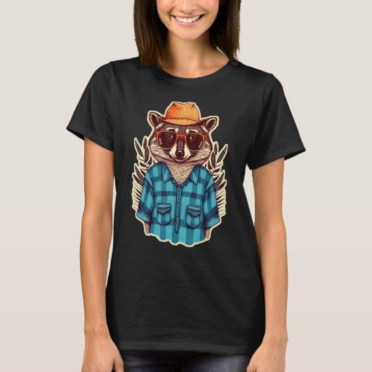 T-shirt Raccon Portant Un Casquette Et Des Verres Joli Rac (Devant)