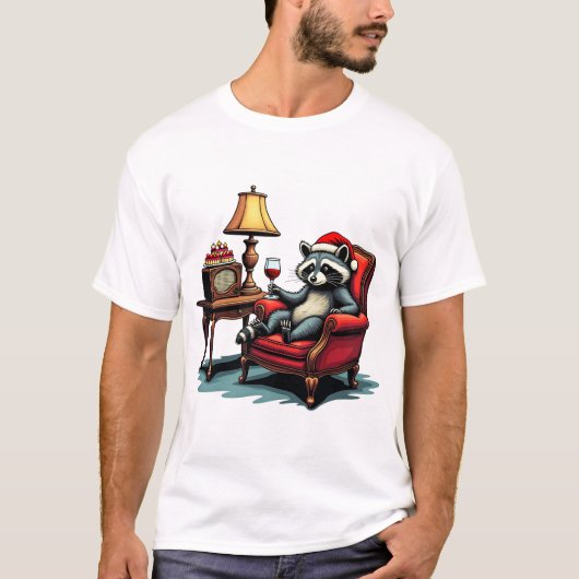 T-shirt Raccoon assis dans une chaise, Siroter du vin uniq (Devant)