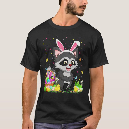T-shirt Raccoon de Pâques Lapin Raccoon chasse aux oeufs R (Devant)