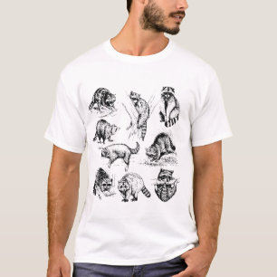 T-shirt Raccoon Dessin Racoon Portrait Croquis Déchets sau