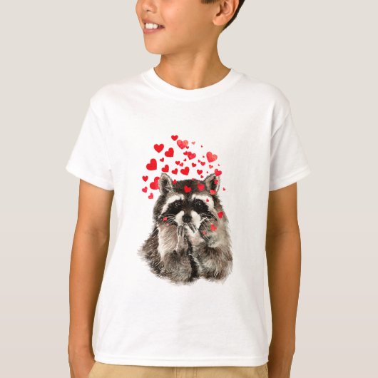 T-shirt Raccoon drôle Baiser et Coeurs d'amour (Devant)
