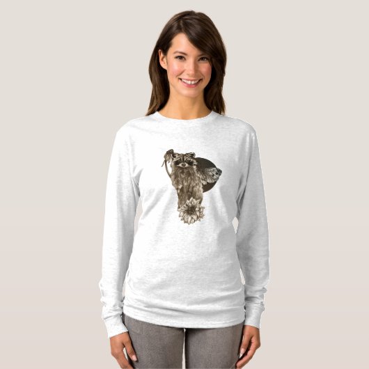 T-shirt Raccoon et fleurs sauvages avec papillon (Devant entier)