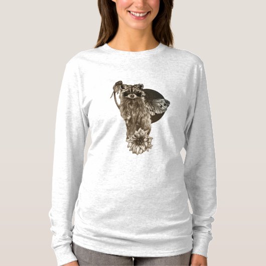 T-shirt Raccoon et fleurs sauvages avec papillon (Devant)