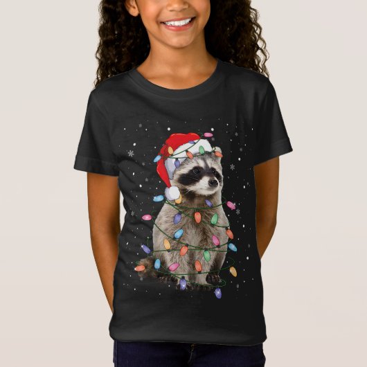 T-Shirt Raccoon feux d'arbre de Noël Pajama Père Noël Raco (Devant)