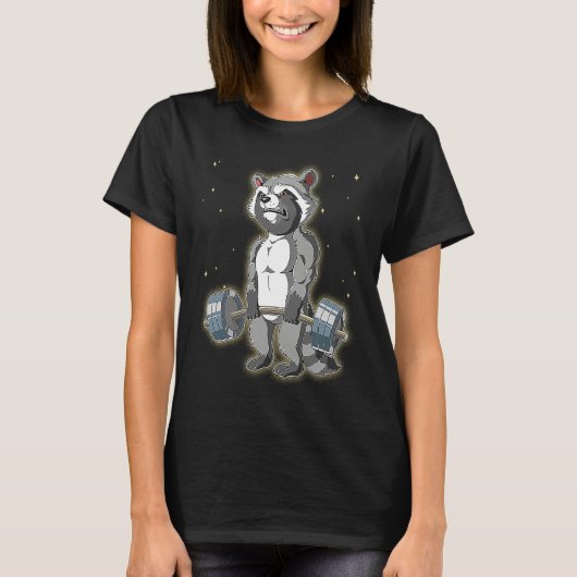 T-shirt Raccoon Gym Weight Training Deadlift (Devant)