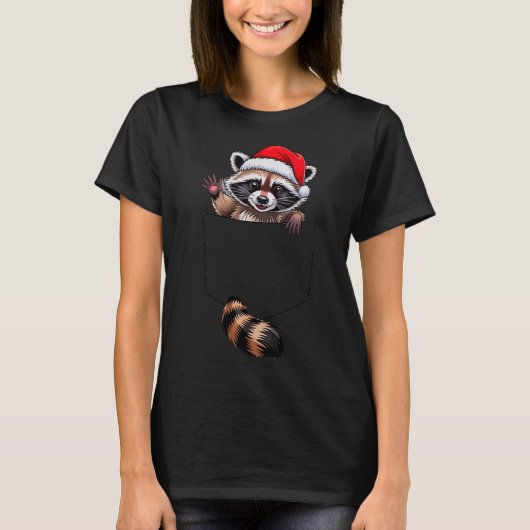 T-shirt Raccoon In Cket Funny Xmas Santa Hat Graphic (Devant)