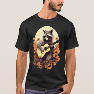 T-shirt Raccoon Jouer Guitare Floral Cottagecore Hommes Fe