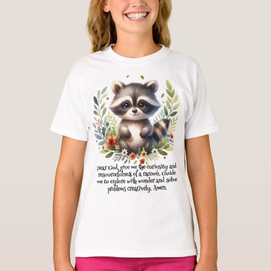 T-shirt Raccoon Woodland Enfants Prière chrétienne | (Devant)