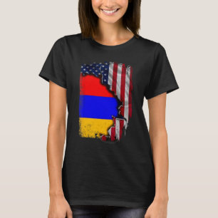 T-shirt Racines Arméniennes Demi Drapeau Américain Patriot