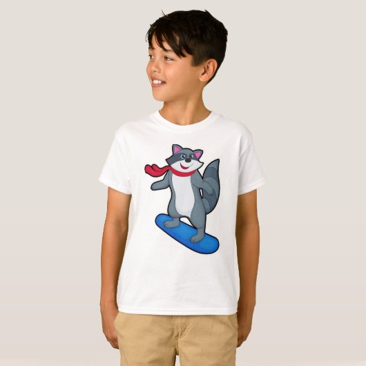 T-shirt Racon en Snowboard avec Snowboard & Scarf (Devant entier)