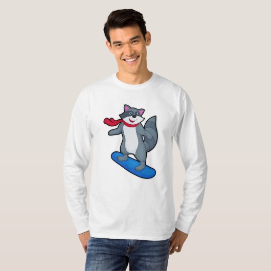 T-shirt Racon en Snowboard avec Snowboard & Scarf (Devant entier)