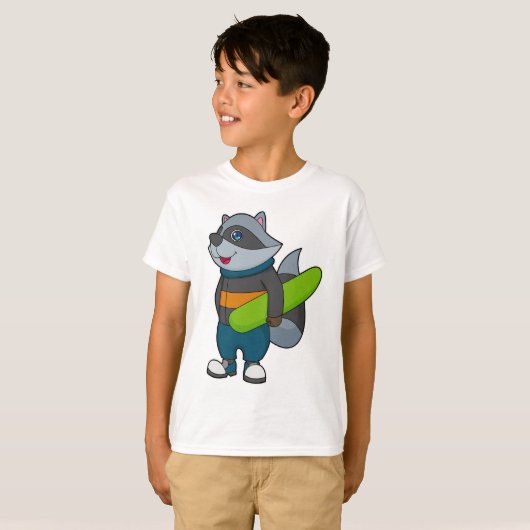 T-shirt Racoon as Snowboarder avec snowboard (Devant entier)
