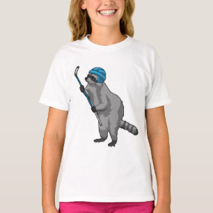 T-shirt Racoon au hockey sur glace avec bâton de hockey su
