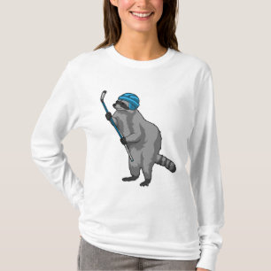 T-shirt Racoon au hockey sur glace avec bâton de hockey su