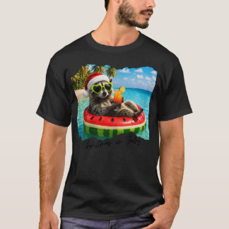 T-shirt Radeau de pastèque avec raton laveur de plage pour