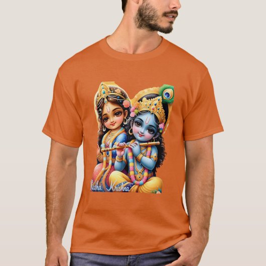 T-shirt Radha Krishna avec un tex sacré multicolor (Devant)