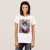 T-shirt Ragdoll Chat Floral Portrait Art (Devant entier)